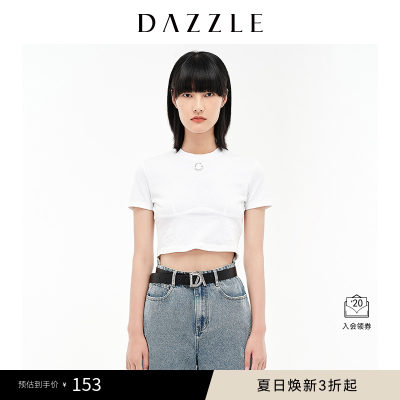 DAZZLE地素奥莱立体LOGO白色短袖t恤短款上衣女2D3B3101C