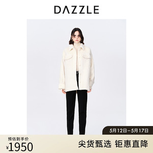 DAZZLE地素奥莱秋衬衫式中长款马海毛混纺毛呢大衣外套上衣女