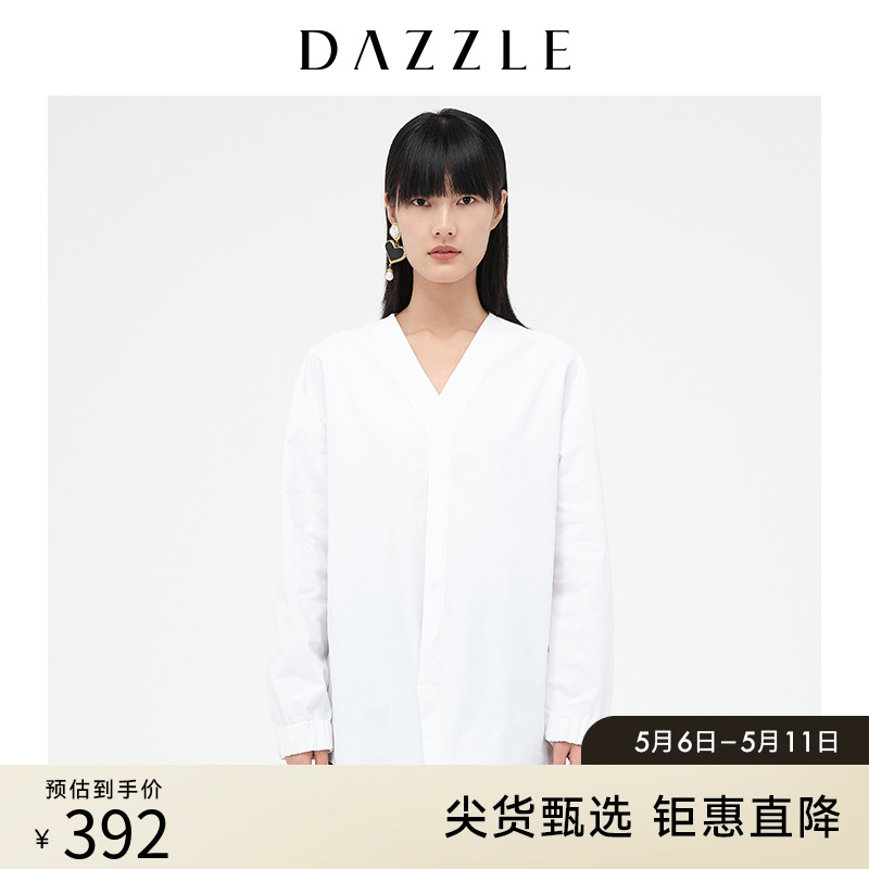 DAZZLE地素奥莱设计感抽绳V领长袖衬衫上衣女2D4C4181C-封面