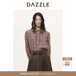 DAZZLE 地素奥莱25秋真丝桑蚕丝混纺复古印花衬衫