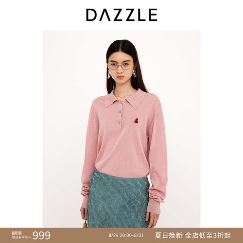 DAZZLE 地素奥莱毛衣女2025年春季棉混纺葫芦标POLO衫针织衫