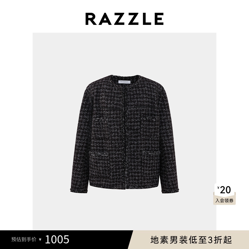 RAZZLE 地素奥莱男装夹克短外套冬季黑色粗花呢夹克