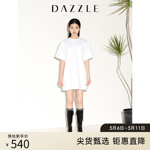 DAZZLE地素奥莱 连衣裙女 饰直筒短袖 春夏白色极简小众口袋装