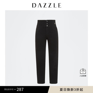 刘雯同款 女 DAZZLE地素奥莱 春夏黑色高腰打底小脚牛仔裤
