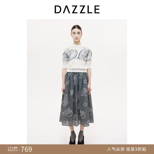 DAZZLE 地素奥莱毛衫短袖秋季蝴蝶logo刺绣四季针织