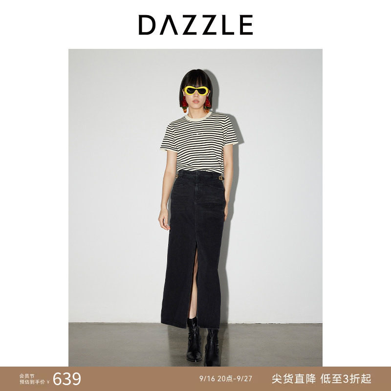 DAZZLE地素奥莱 半身裙春秋女装法牛仔做旧中长裙图片