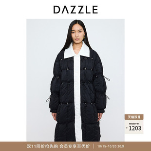 【奥莱】DAZZLE地素奥莱羽绒服秋冬重工钉珠黑白撞色长款外套