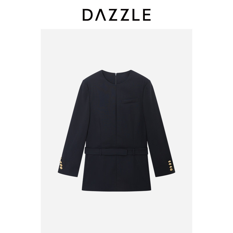 DAZZLE地素奥莱连衣裙深蓝色精纺西装连衣裙图片