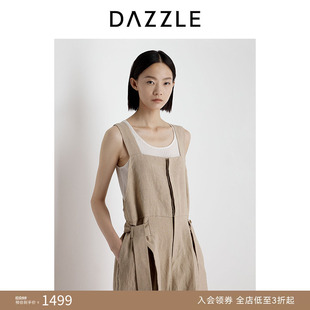 25夏老钱风复古摩登松弛亚麻背带裤 DAZZLE 地素奥莱连体裤