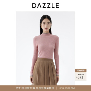 DAZZLE 地素奥莱休闲毛针织衫25春粉红色半高领打底毛衫