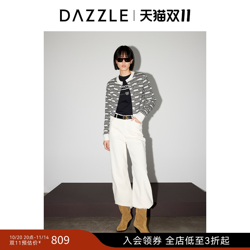 DAZZLE地素提花字母夹条套衫