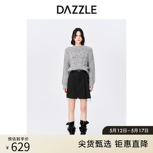 DAZZLE地素奥莱秋黑色高级感毛边设计精纺羊毛A字半身裙短裙女