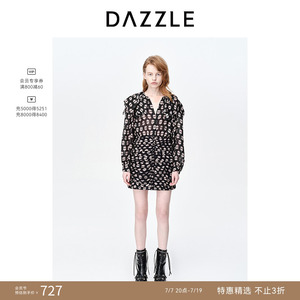 DAZZLE地素奥莱春法式印花长袖衬衫连衣裙