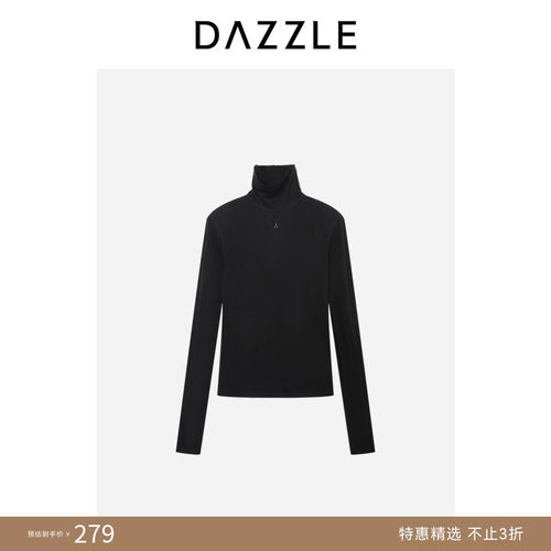 DAZZLE地素奥莱长袖T恤黑色羊毛高领打底衫