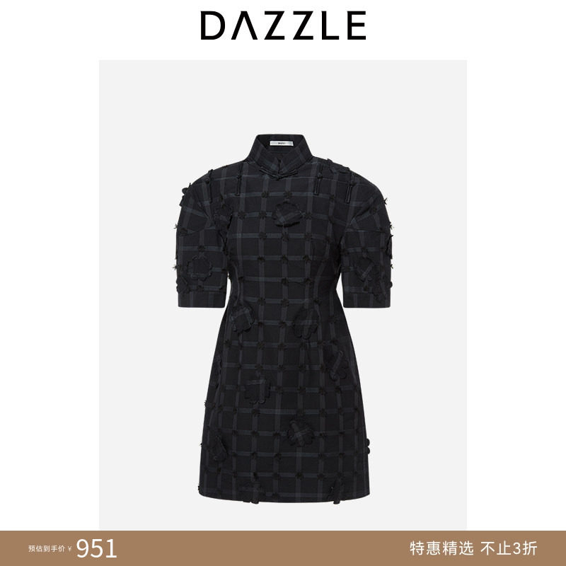【人气尖货】DAZZLE地素奥莱 春夏新中式魔方旗袍连衣裙2H2O4033A