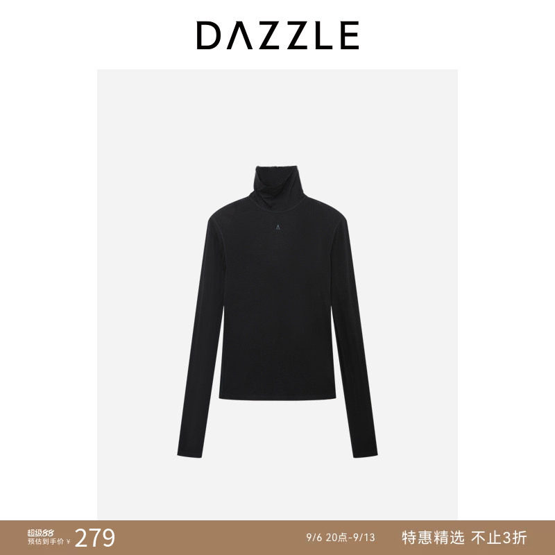 DAZZLE地素奥莱长袖T恤黑色羊毛高领打底衫图片