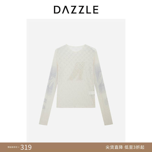 【人气尖货】DAZZLE 地素奥莱小上衣白色网纱紧身小上衣