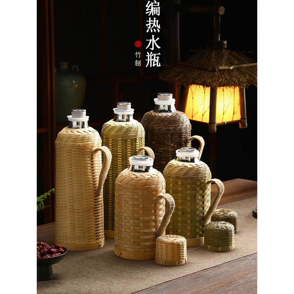 覆古竹玻璃衬垫保温瓶家庭手工传保温壶