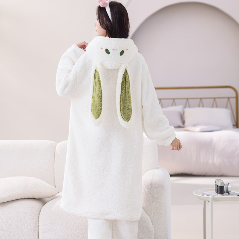 麦淑茵冬季珊瑚绒中长款睡袍