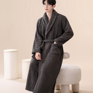 男士睡袍珊瑚绒长款加厚大码睡衣秋冬季浴袍保暖法兰绒长袍家居服
