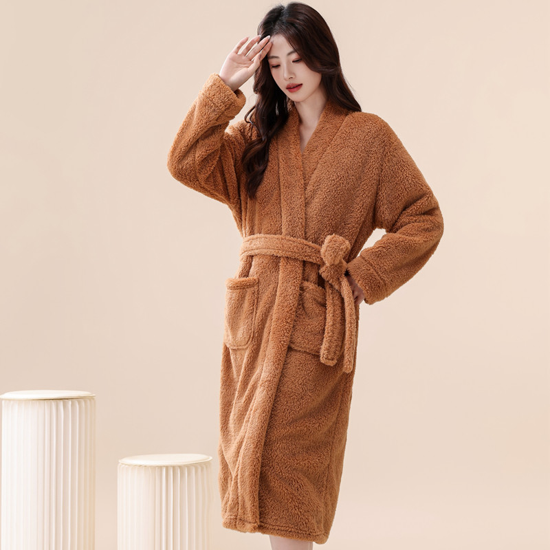 女士浴袍中长款珊瑚绒睡袍秋冬吸水浴巾可穿法兰绒晨袍性感可外穿