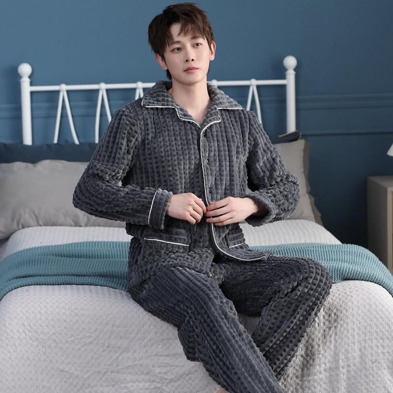男法兰绒加厚睡衣保暖