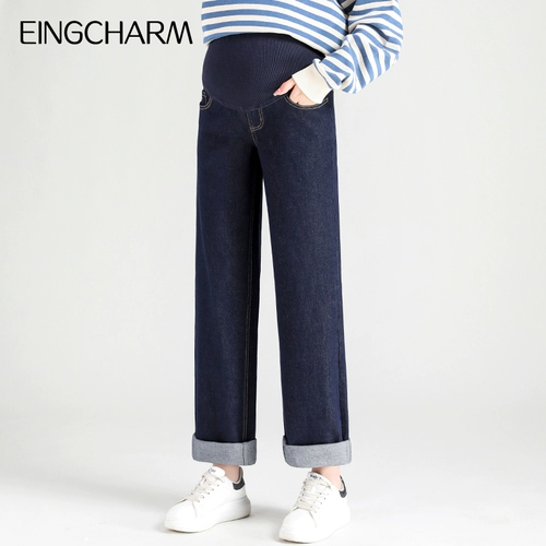Джинсовые весенние штаны для беременных, подходит для подростков, большой размер, свободный прямой крой