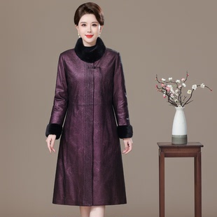 正品海宁真皮羽绒服女真皮皮衣水貂领妈妈装中式复古绵羊皮草外套