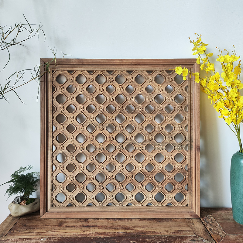 东阳木雕中式实木花窗挂件彷古木窗茶室老旧壁挂装饰玄关客厅定制