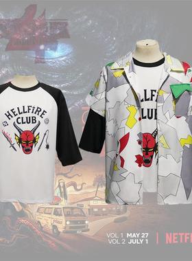 怪奇物语同款衣服Stranger Things S4地狱火俱乐部 达斯汀衬衣T恤