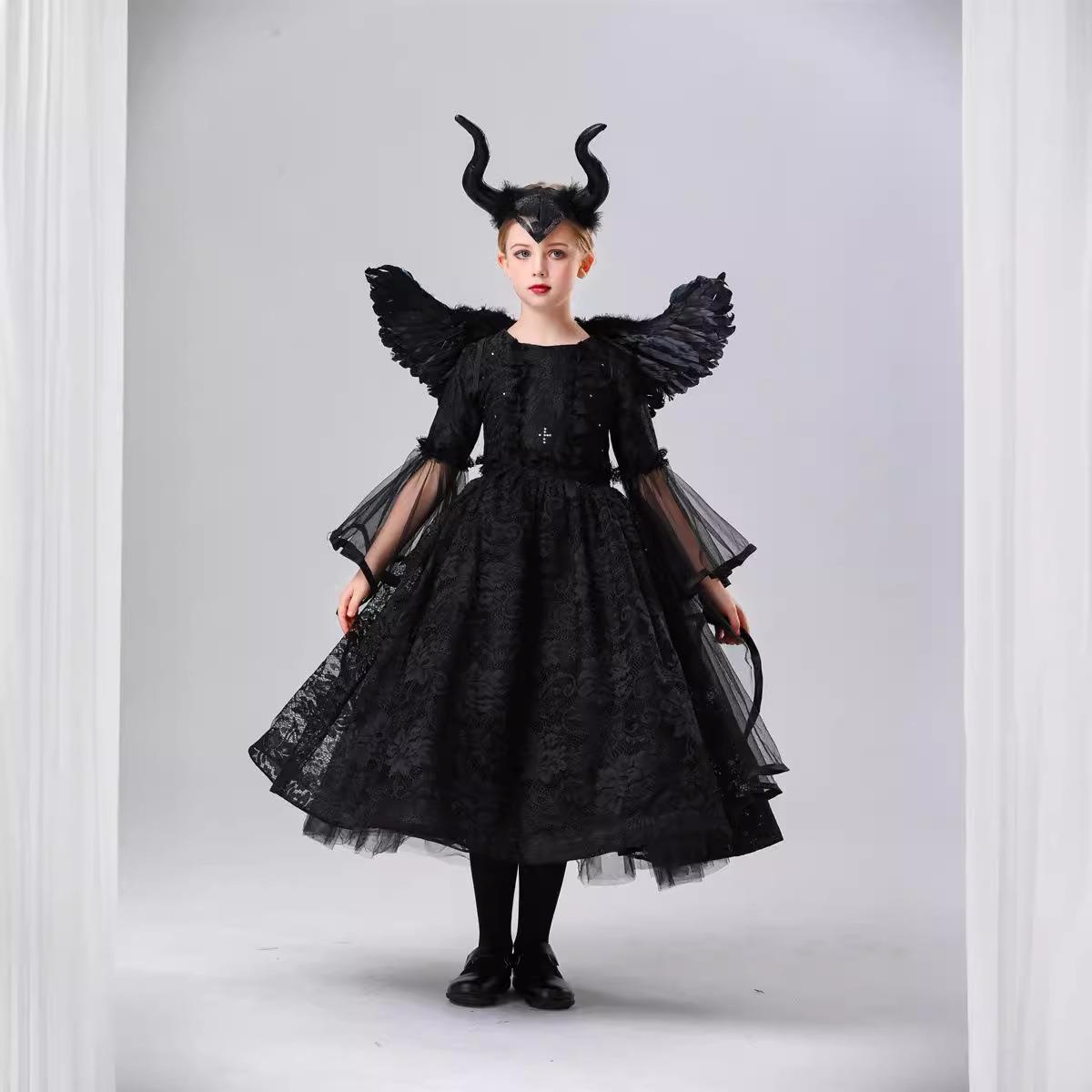 万圣节女巫吸血鬼儿童服装女童沉睡魔咒cos礼服恶魔女巫精灵演出