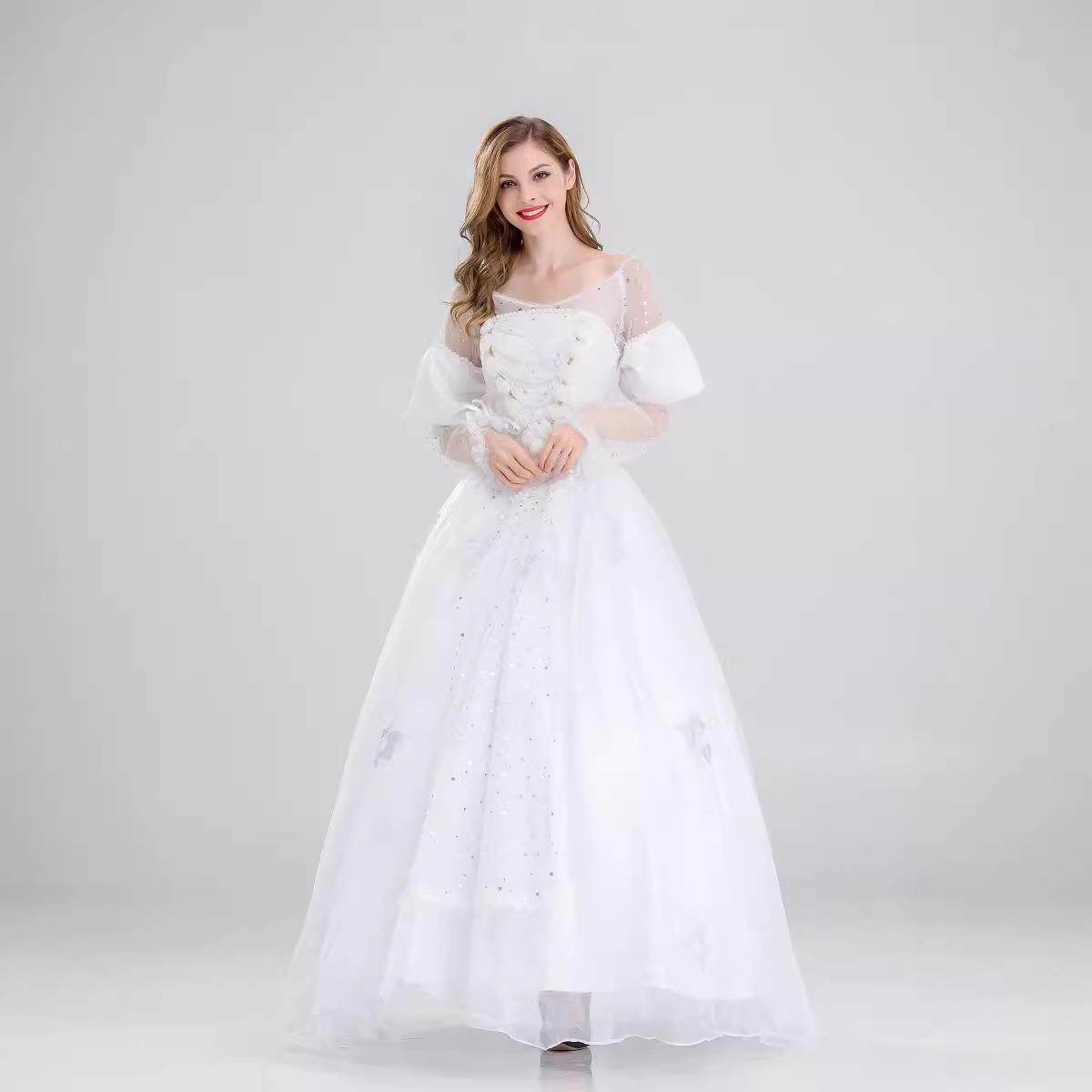 万圣节爱丽丝梦游仙境COSplay白皇后亲子装白色系公主裙年会礼服