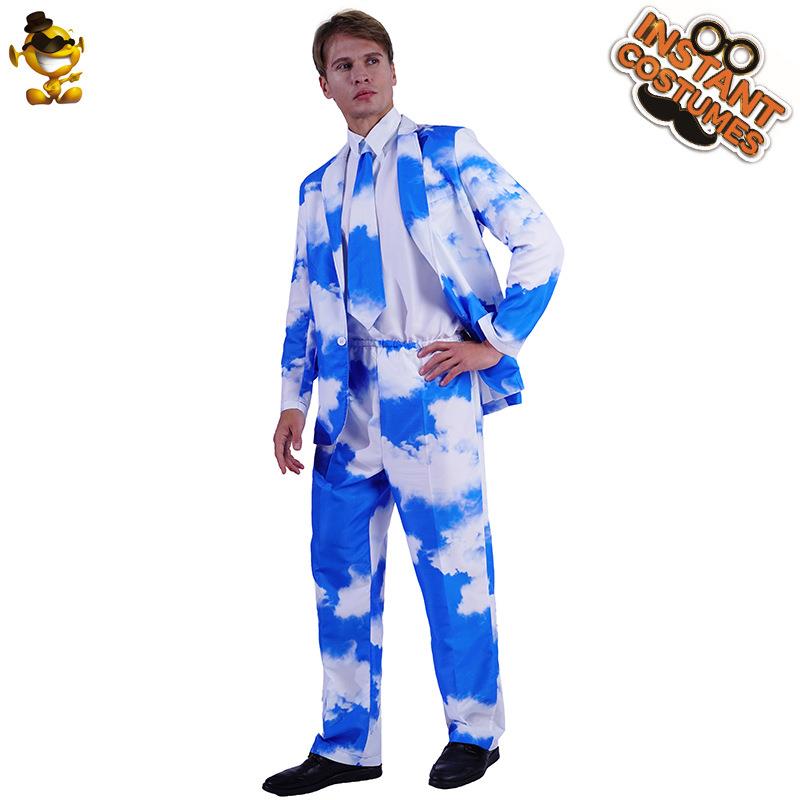 万圣节服装男款蓝天白云彩色西装套装cosplay角色扮演服