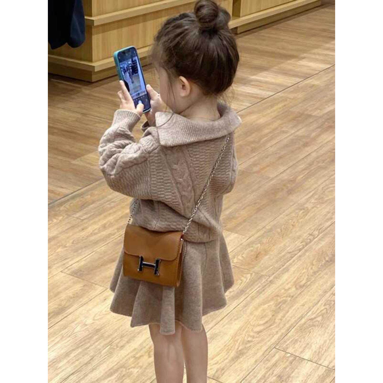 女童秋冬装两件套韩系气质针织毛线上衣外套毛线半身短裙宝宝套装