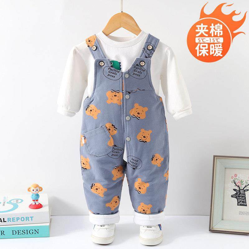 婴儿背带棉裤开裆裤男宝宝外穿儿童女一岁婴幼儿夹棉背带裤秋冬款