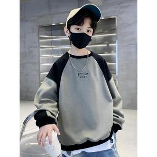 男童春秋款卫衣2025新款儿童洋气中大童春季上衣男孩痞帅宽松T恤