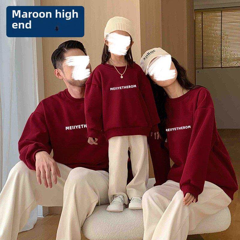 春秋卫衣亲子装一家三五口父子母女装儿童男女红色个性时尚潮