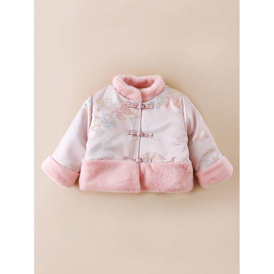 女童中国风夹棉外套秋冬款宝宝过年喜气拜年衣服汉服儿童唐装棉袄