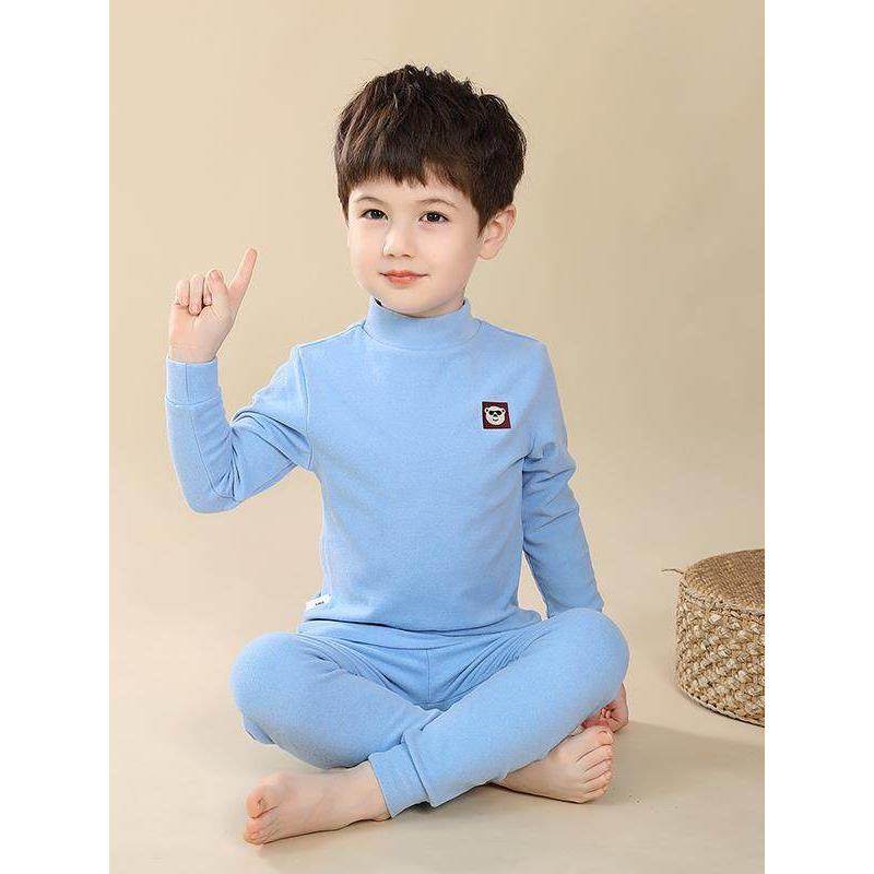 德绒儿童保暖内衣套装小男童半高领秋衣秋裤加绒加厚全棉打底秋冬
