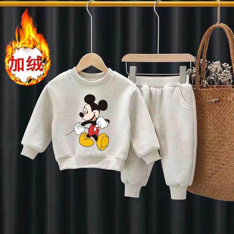 男女童冬季加绒加厚套装202新款中小童冬款洋气卫衣卫裤两件套