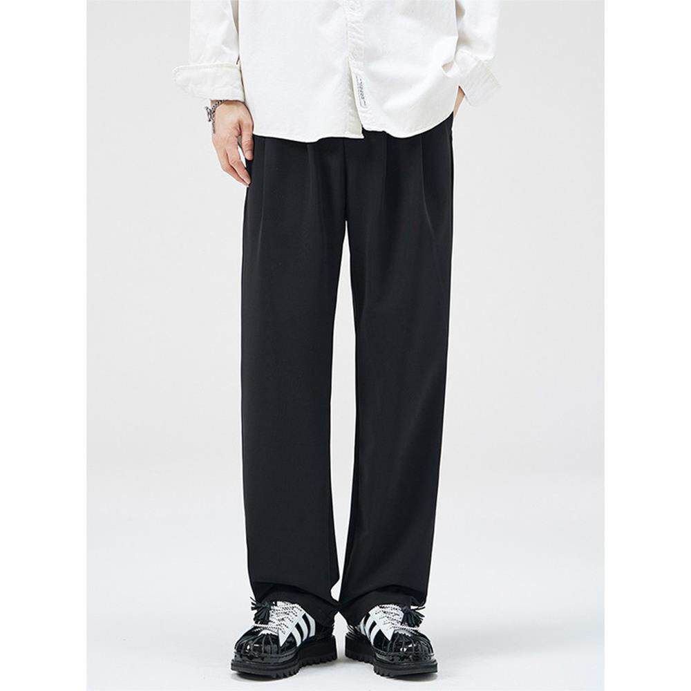 吾一白夏季2025新款男生宽松冰丝垂感黑色休闲西裤男士直筒长裤子