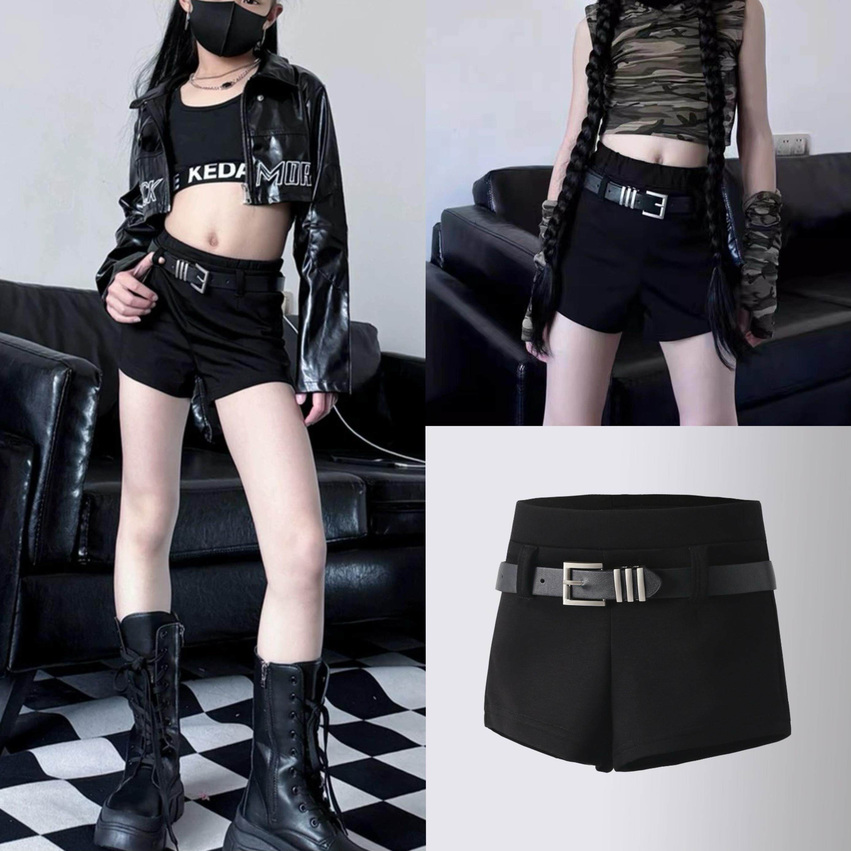 爵士舞高腰黑色短裤女童2024新款百搭弹力紧身打底热裤外穿休闲