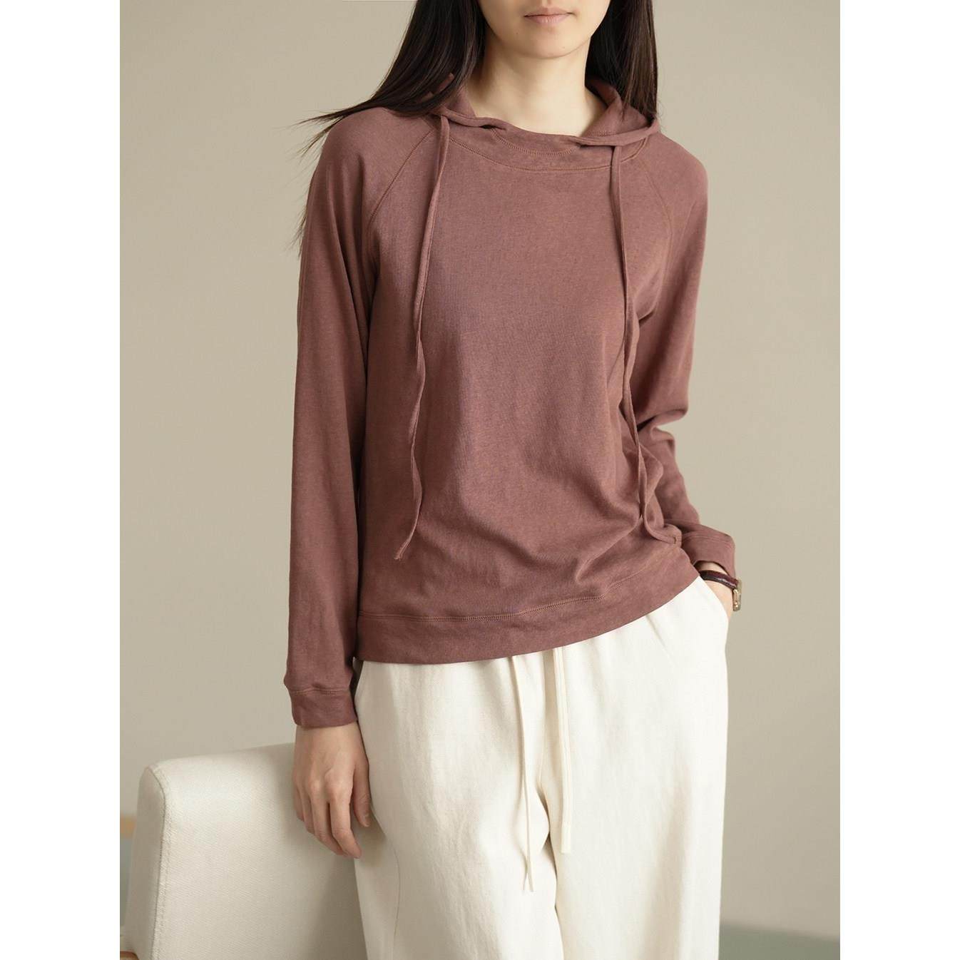 薄款雪花棉 卫衣连帽衫 女士长袖T恤 叠穿打底衫 春夏款女装