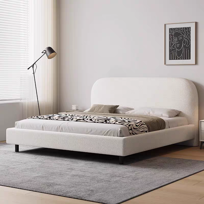 次卧床法式奶油风羊羔绒布艺床现代简约轻奢棉麻高级感高端北欧