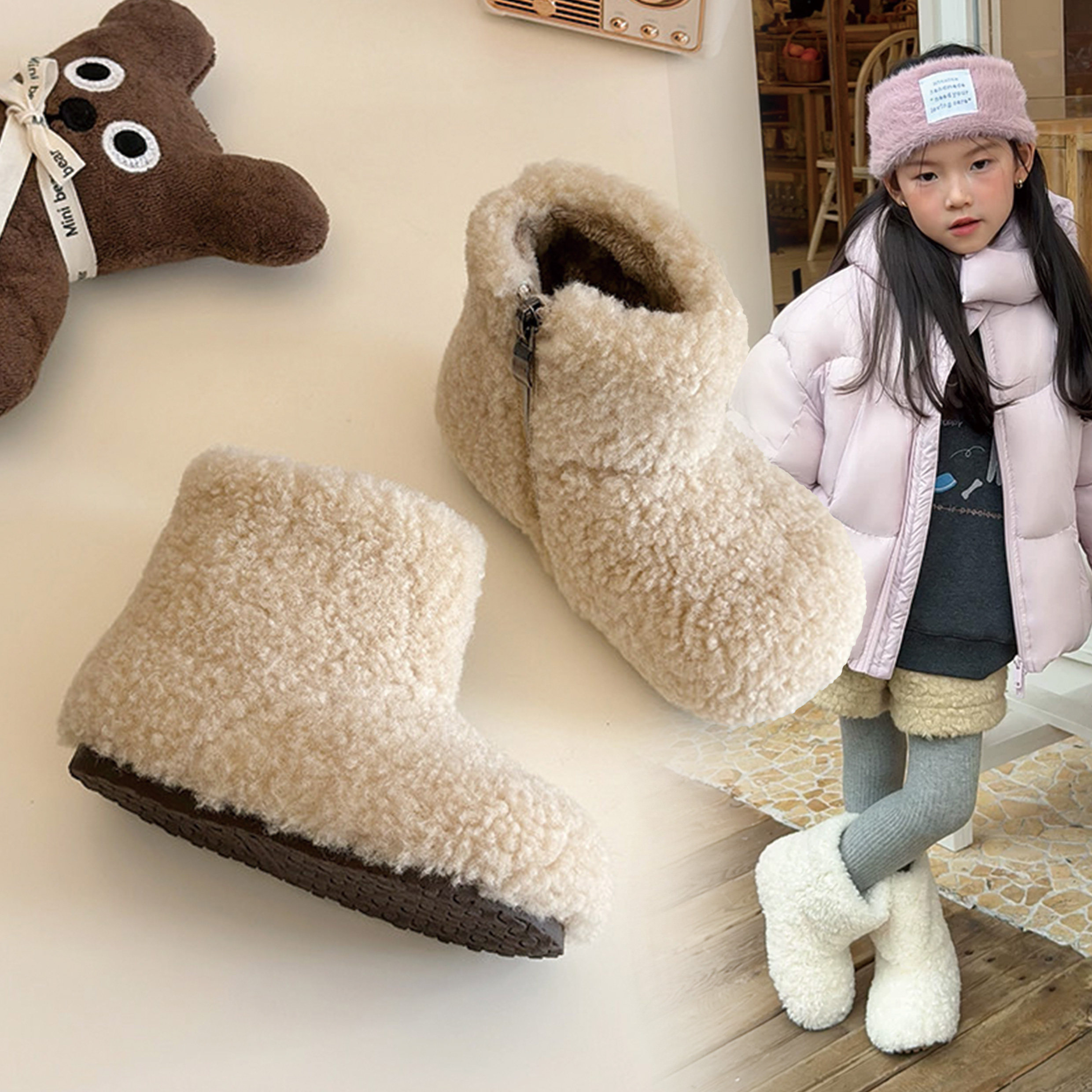 儿童毛绒绒靴2025冬季新款软底毛毛靴加绒时尚短靴百搭舒适大棉鞋,童鞋/婴儿鞋/亲子鞋,棉靴,淘宝优惠券,粉丝福利购,淘宝优惠卷
