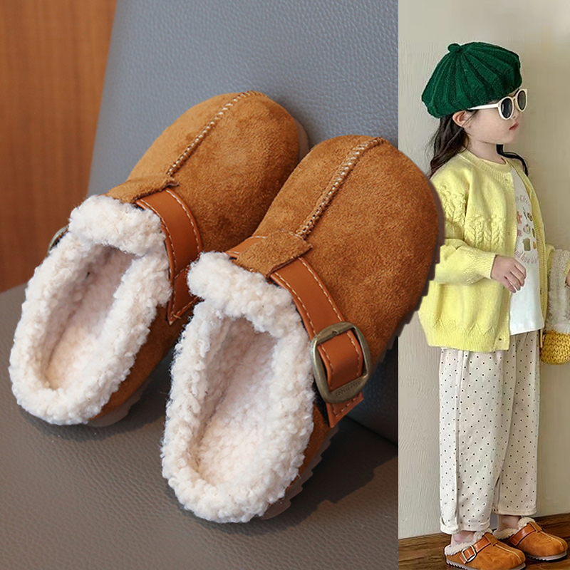 女童加绒棉拖鞋冬季软底毛毛鞋