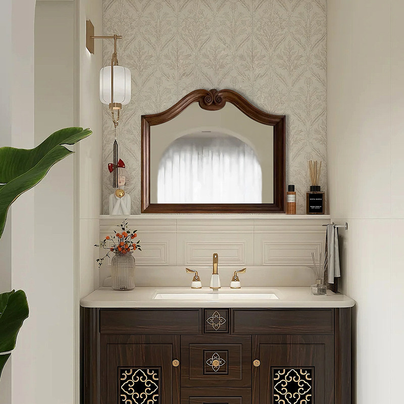 法式洗手间壁挂智能洗漱镜复古浴室镜美式中古风卧室桌面化妆镜子