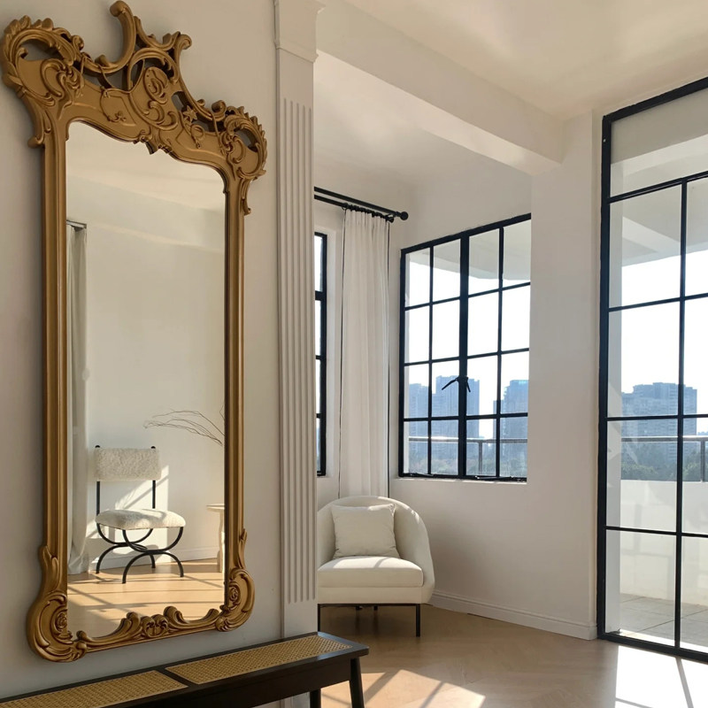 法式家用客厅试衣镜复古全身镜壁挂欧式雕花落地镜卧室美式穿衣镜