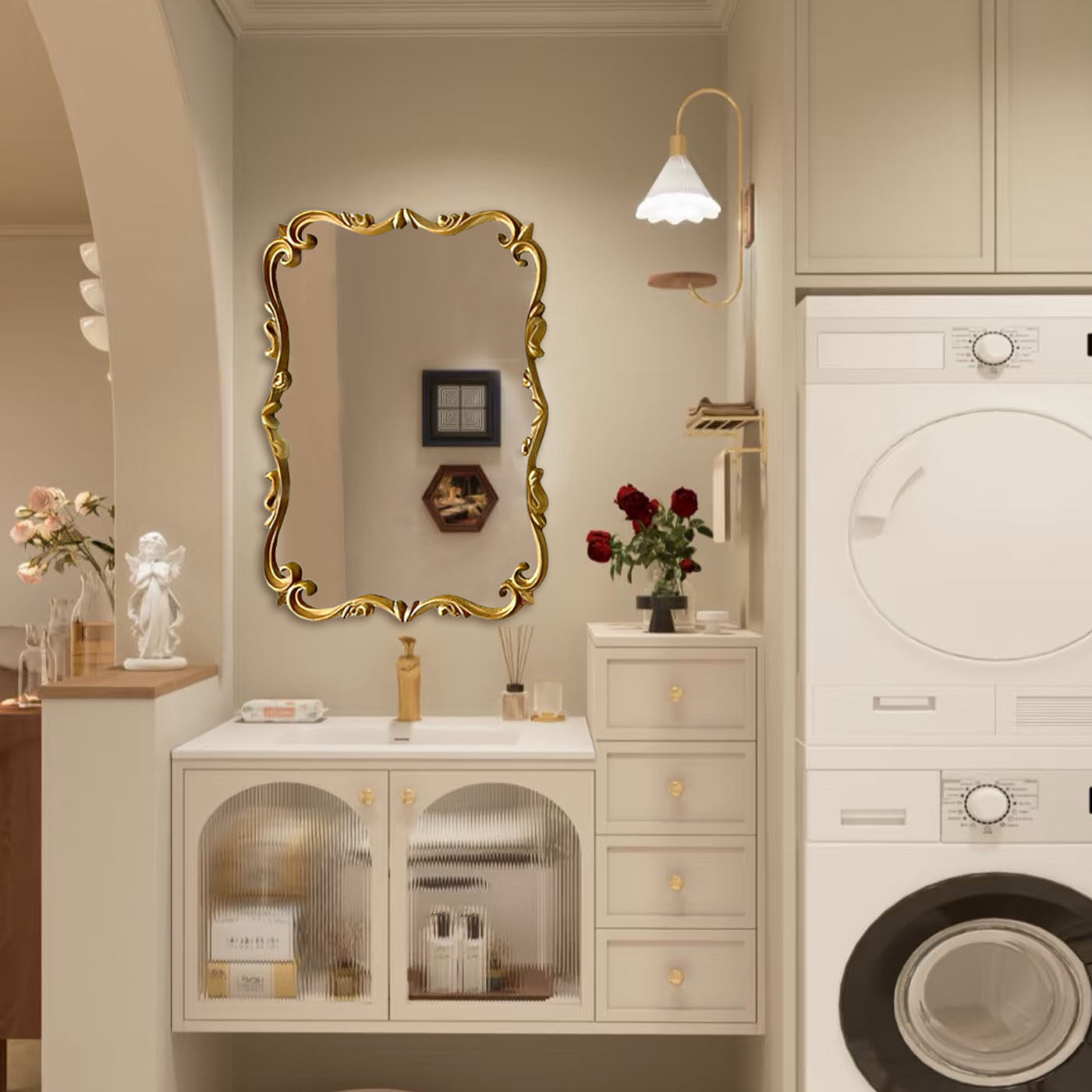 欧式浴室镜壁挂式法式智能镜复古化妆镜带灯卫生间美式镜子梳妆镜