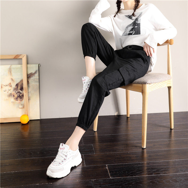 2020秋季新款八分工装裤女小个子酷帅气街头矮个子高腰显瘦束脚裤